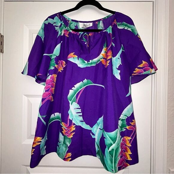 Vintage Hilo Hattie Tropical Print Flutter Short Sleeve Blouse Shirt Top - Picture 11 of 13